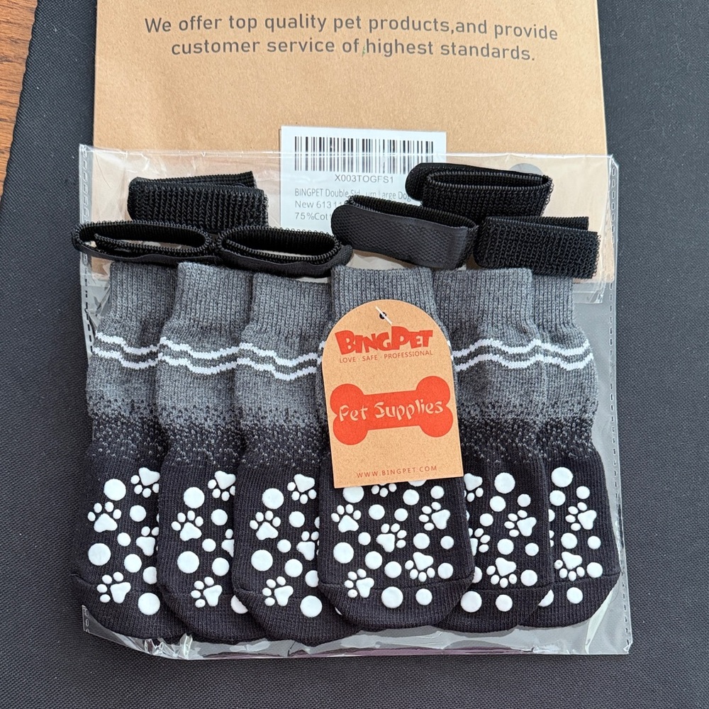NEW Black and Gray Dog non-skid Socks